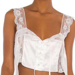 Kat the Label Cindy Cami white lace cropped silky satin top
